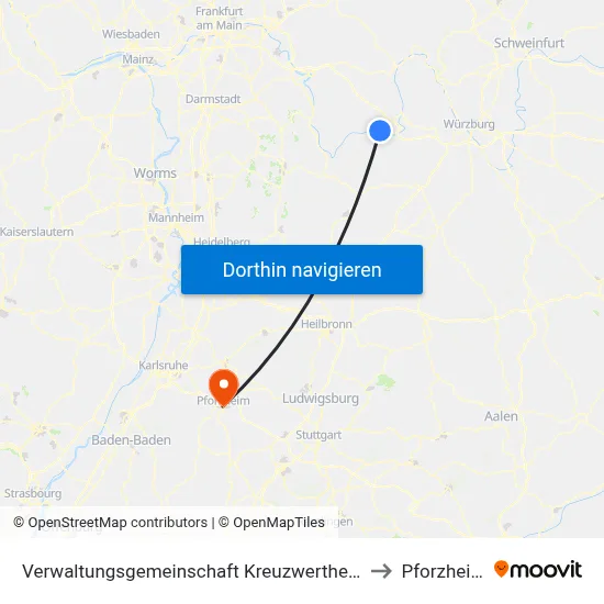 Verwaltungsgemeinschaft Kreuzwertheim to Pforzheim map