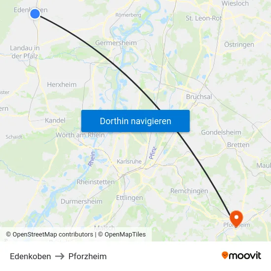 Edenkoben to Pforzheim map