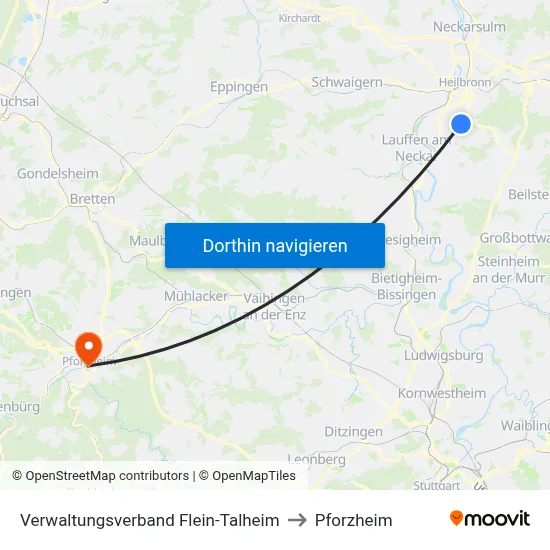 Verwaltungsverband Flein-Talheim to Pforzheim map