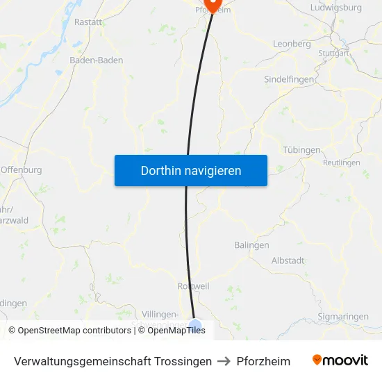 Verwaltungsgemeinschaft Trossingen to Pforzheim map