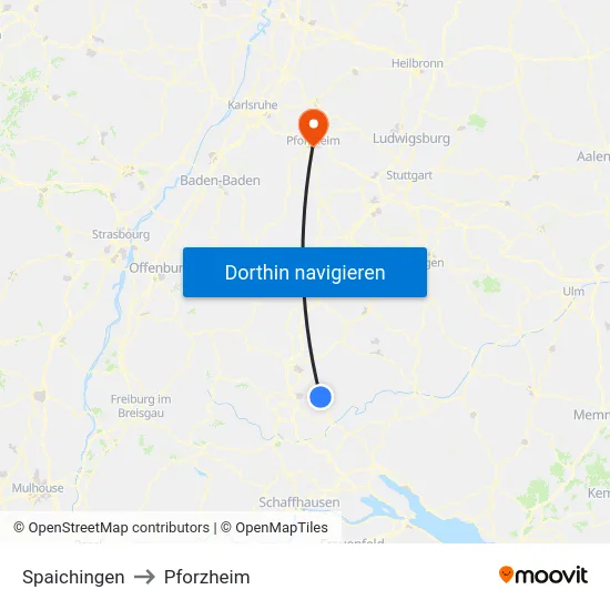 Spaichingen to Pforzheim map