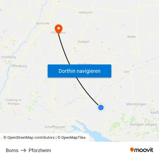 Boms to Pforzheim map