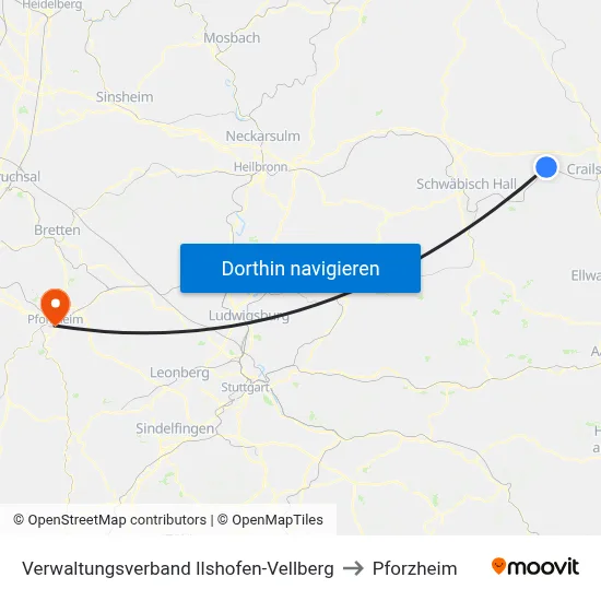 Verwaltungsverband Ilshofen-Vellberg to Pforzheim map