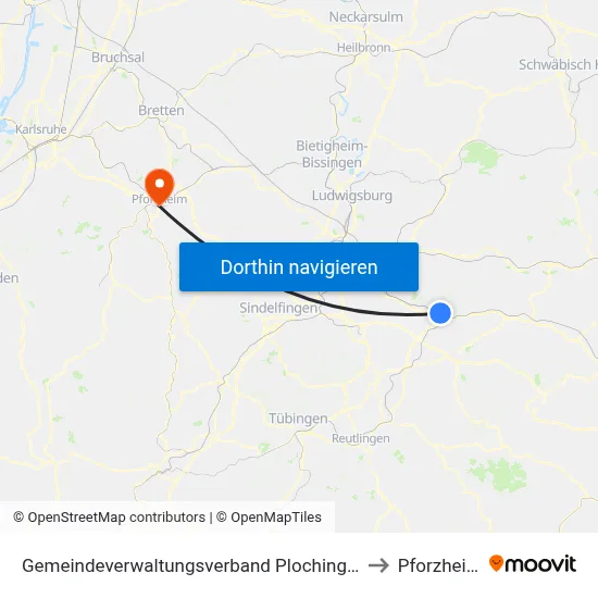 Gemeindeverwaltungsverband Plochingen to Pforzheim map