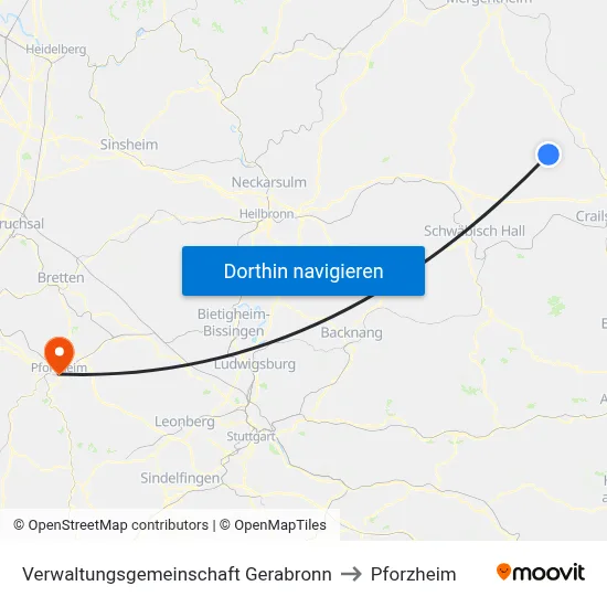 Verwaltungsgemeinschaft Gerabronn to Pforzheim map