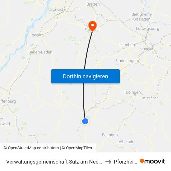 Verwaltungsgemeinschaft Sulz am Neckar to Pforzheim map