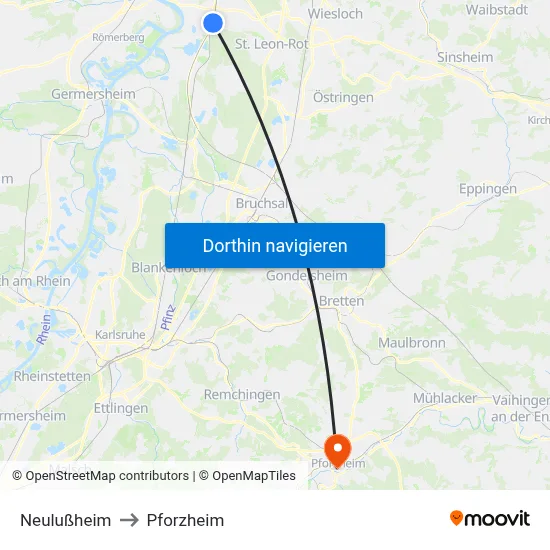 Neulußheim to Pforzheim map