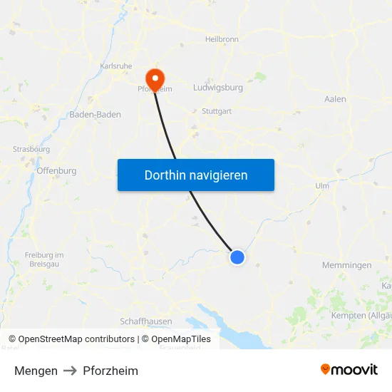 Mengen to Pforzheim map