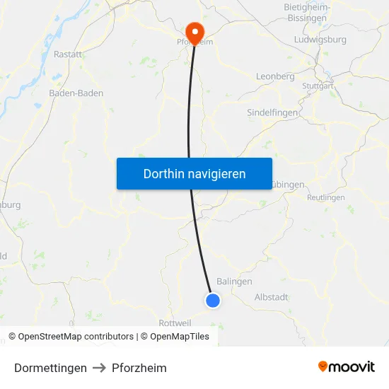 Dormettingen to Pforzheim map
