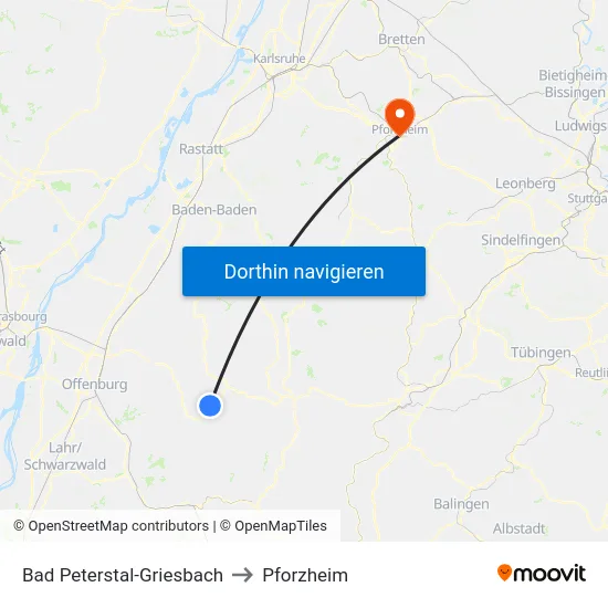 Bad Peterstal-Griesbach to Pforzheim map