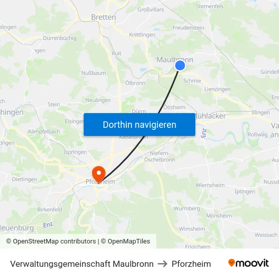 Verwaltungsgemeinschaft Maulbronn to Pforzheim map