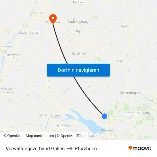 Verwaltungsverband Gullen to Pforzheim map