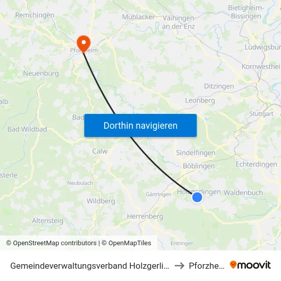 Gemeindeverwaltungsverband Holzgerlingen to Pforzheim map