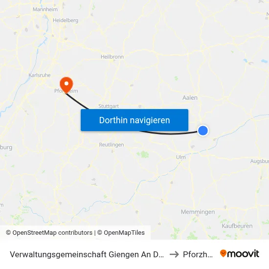 Verwaltungsgemeinschaft Giengen An Der Brenz to Pforzheim map