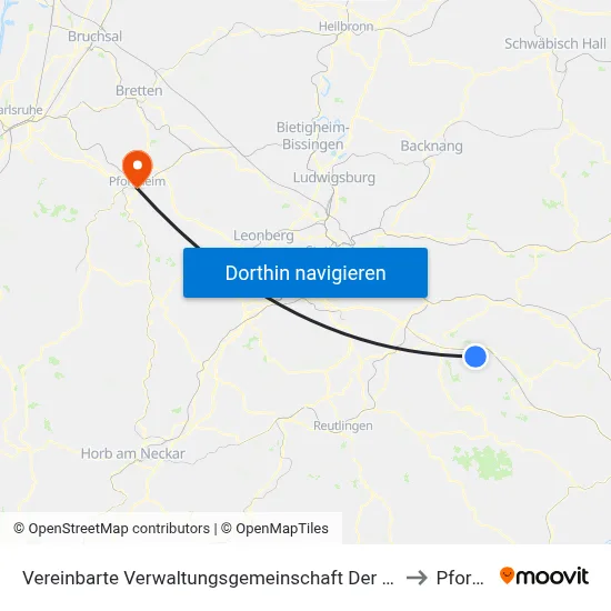 Vereinbarte Verwaltungsgemeinschaft Der Stadt Weilheim An Der Teck to Pforzheim map