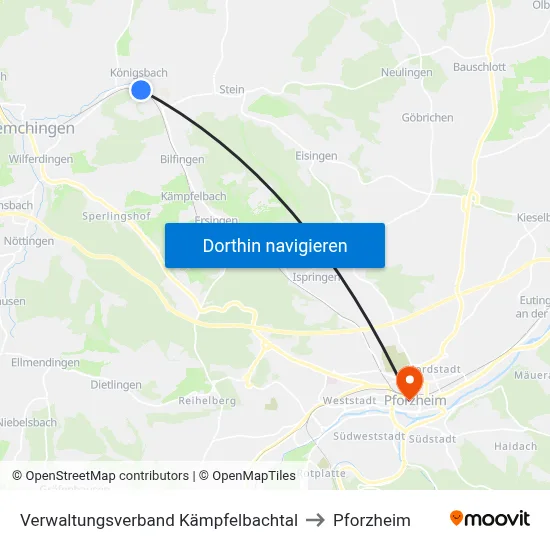 Verwaltungsverband Kämpfelbachtal to Pforzheim map