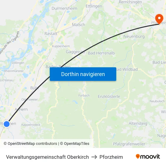 Verwaltungsgemeinschaft Oberkirch to Pforzheim map