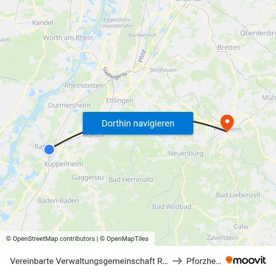 Vereinbarte Verwaltungsgemeinschaft Rastatt to Pforzheim map