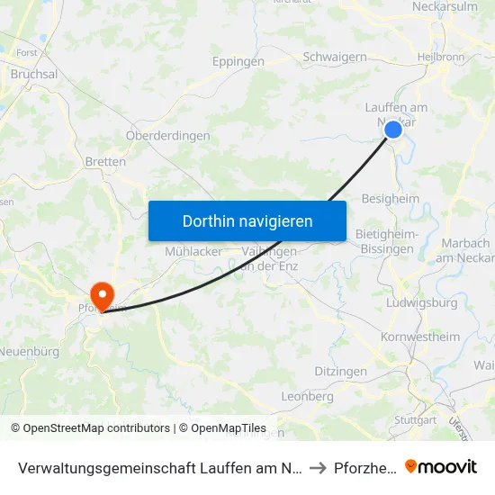 Verwaltungsgemeinschaft Lauffen am Neckar to Pforzheim map