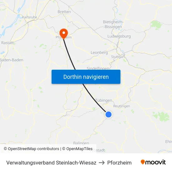 Verwaltungsverband Steinlach-Wiesaz to Pforzheim map