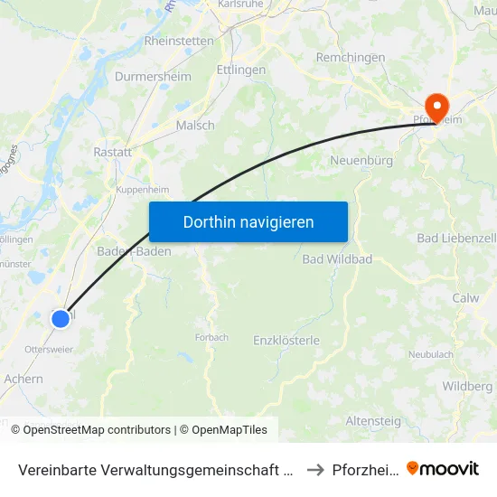 Vereinbarte Verwaltungsgemeinschaft Bühl to Pforzheim map