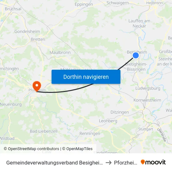 Gemeindeverwaltungsverband Besigheim to Pforzheim map