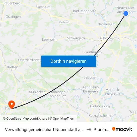 Verwaltungsgemeinschaft Neuenstadt am Kocher to Pforzheim map