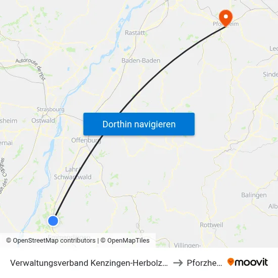 Verwaltungsverband Kenzingen-Herbolzheim to Pforzheim map