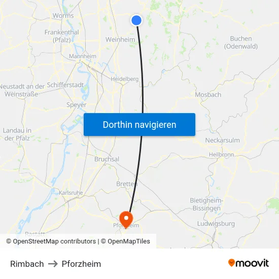 Rimbach to Pforzheim map