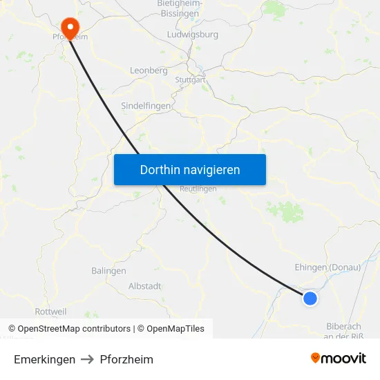 Emerkingen to Pforzheim map
