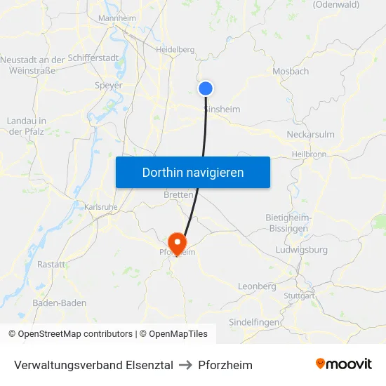 Verwaltungsverband Elsenztal to Pforzheim map