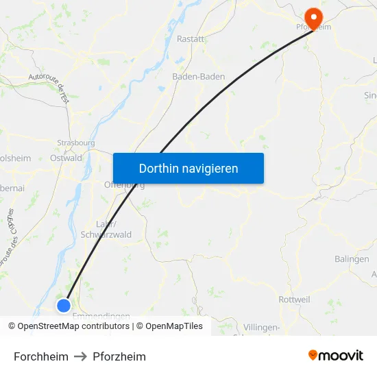 Forchheim to Pforzheim map