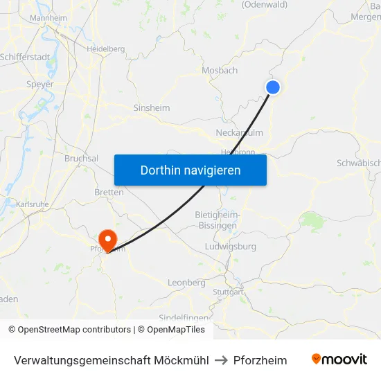 Verwaltungsgemeinschaft Möckmühl to Pforzheim map