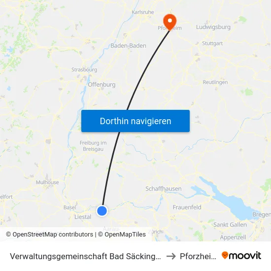 Verwaltungsgemeinschaft Bad Säckingen to Pforzheim map