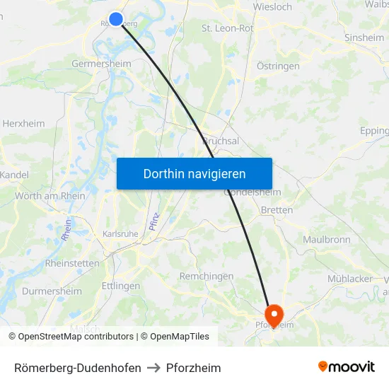 Römerberg-Dudenhofen to Pforzheim map