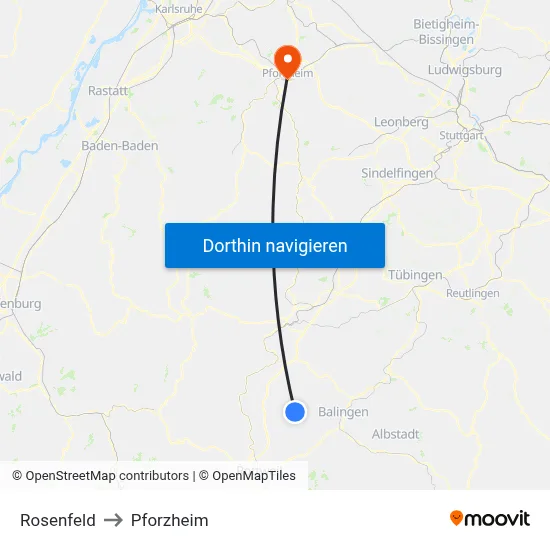 Rosenfeld to Pforzheim map