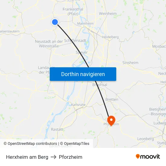 Herxheim am Berg to Pforzheim map