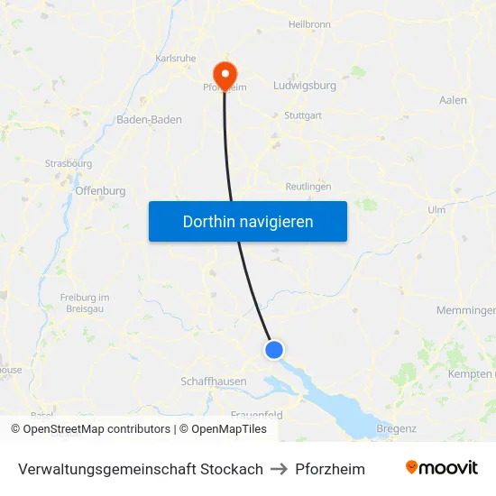 Verwaltungsgemeinschaft Stockach to Pforzheim map