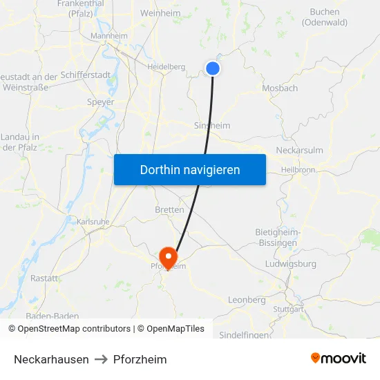Neckarhausen to Pforzheim map