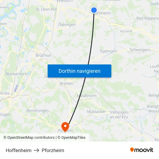 Hoffenheim to Pforzheim map