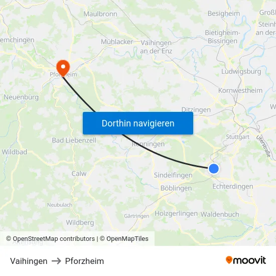Vaihingen to Pforzheim map