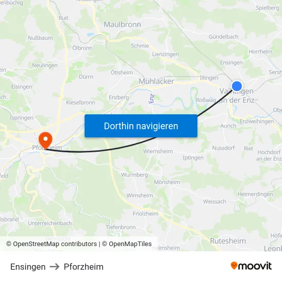 Ensingen to Pforzheim map