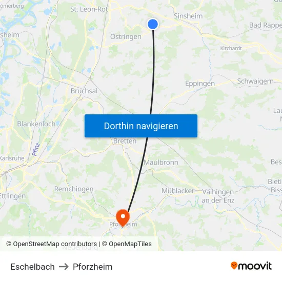 Eschelbach to Pforzheim map