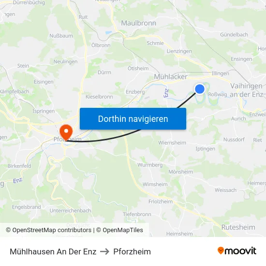 Mühlhausen An Der Enz to Pforzheim map