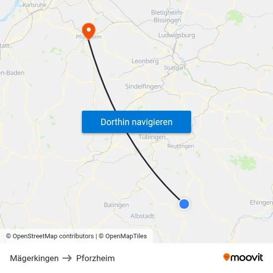 Mägerkingen to Pforzheim map