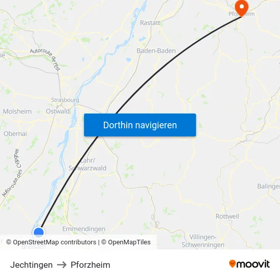 Jechtingen to Pforzheim map