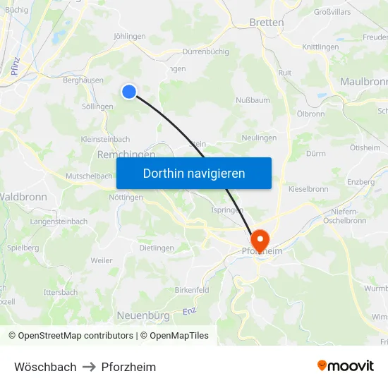 Wöschbach to Pforzheim map