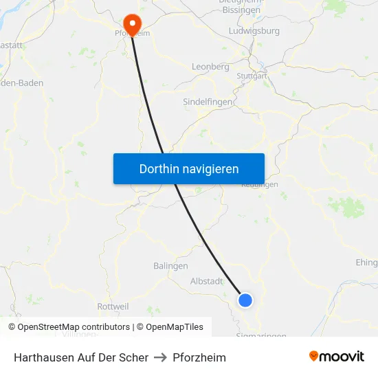 Harthausen Auf Der Scher to Pforzheim map