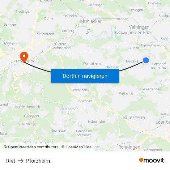 Riet to Pforzheim map