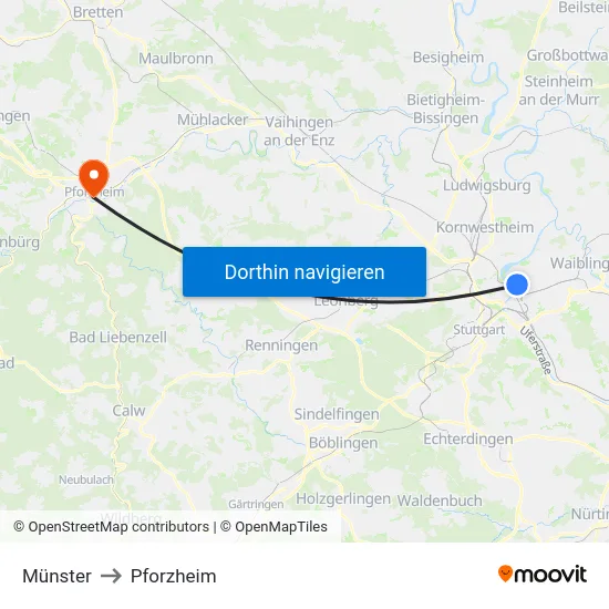 Münster to Pforzheim map